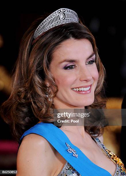 Princess Letizia of Spain attends a Gala Dinner honouring the French President Nicolas Sarkozy at the Royal Palace on April 27, 2009 in Madrid, Spain