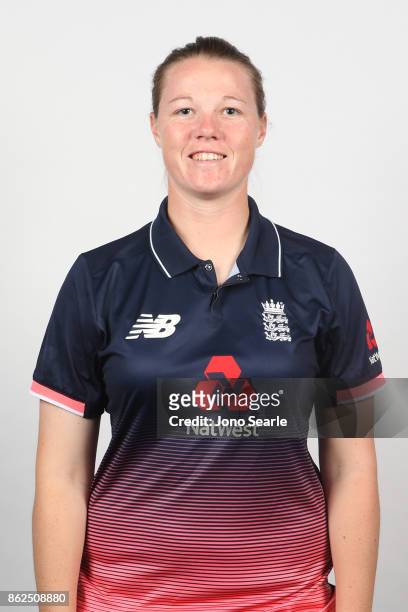 Anya Shrubsole poses during the England women's Test headshots session on October 13, 2017 in Brisbane, Australia.