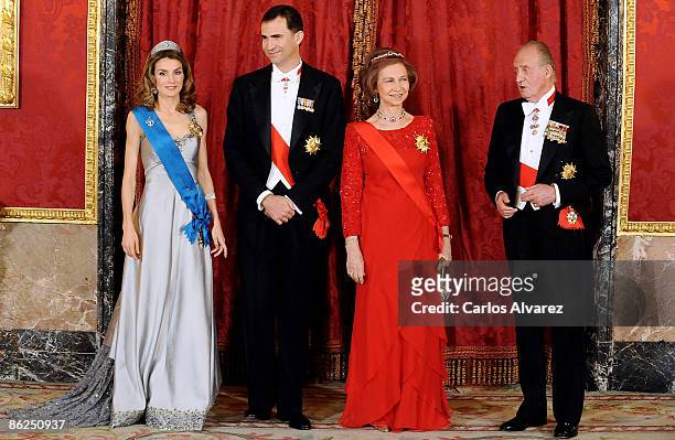 Prince Felipe of Spain, Princess Letizia of Spain, Queen Sofia of Spain and King Juan Carlos I of Spain attend a Gala Dinner honouring French...