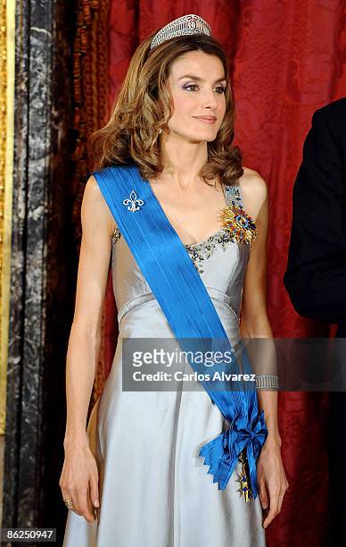 Princess Letizia of Spain attends a Gala Dinner honouring French President Nicolas Sarkozy at the Royal Palace on April 27, 2009 in Madrid, Spain
