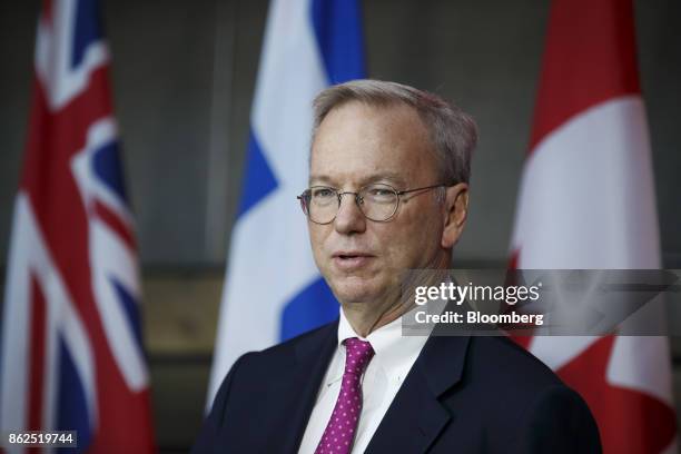 Eric Schmidt, chief executive officer of Alphabet Inc., speaks during an event in Toronto, Ontario, Canada, on Tuesday, Oct. 17, 2017. Sidewalk Labs...