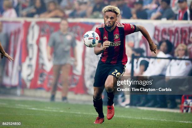 Anton Walkes of Atlanta United in actionduring the New York Red Bulls Vs Atlanta United FC, MLS regular season match at Red Bull Arena, Harrison, New...