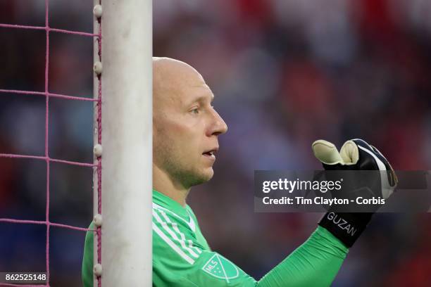 Goalkeeper Brad Guzan of Atlanta United in action during the New York Red Bulls Vs Atlanta United FC, MLS regular season match at Red Bull Arena,...