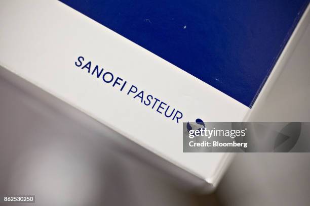 Box of child flu vaccines, manufactured by Sanofi Pasteur, is displayed for a photograph at Perry Memorial Hospital in Princeton, Illinois, U.S., on...