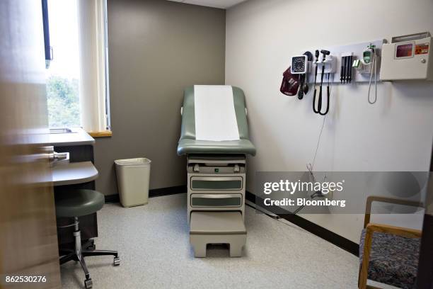 An exam bed sits in a room at Perry Memorial Hospital in Princeton, Illinois, U.S., on Wednesday, Oct. 11, 2017. Senate in both political parties say...