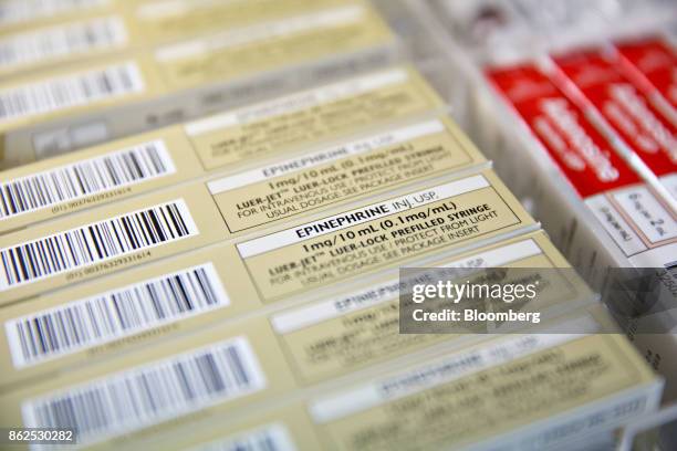 Epinephrine injection sits on a tray at Perry Memorial Hospital in Princeton, Illinois, U.S., on Wednesday, Oct. 11, 2017. Senate in both political...