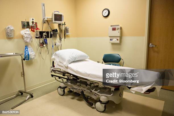 An exam bed sits in a room at Perry Memorial Hospital in Princeton, Illinois, U.S., on Wednesday, Oct. 11, 2017. Senate in both political parties say...
