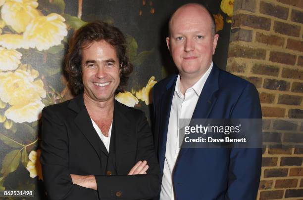 Director Rupert Goold and playwright Mike Bartlett attend the press night performance of "Albion" at The Almeida Theatre on October 17, 2017 in...