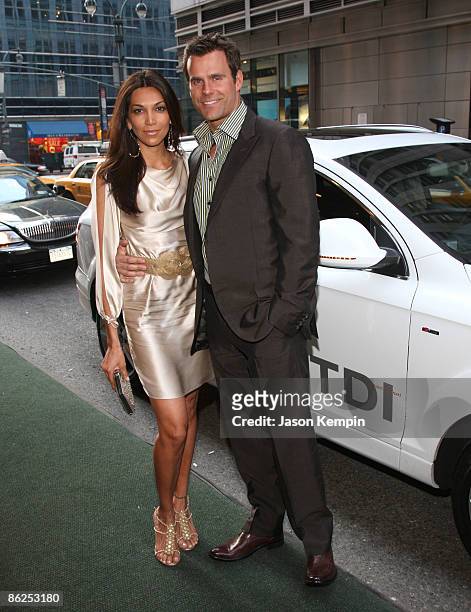 Vanessa Arevalo and actor Cameron Mathison arrive in an Audi Q7 TDI clean diesel to the Point Honors at Roosevelt Hotel on April 27, 2009 in New York...