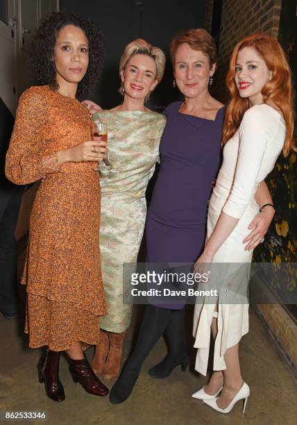 Cast members Vinette Robinson, Victoria Hamilton, Helen Schlesinger and Charlotte Hope attend the press night performance of "Albion" at The Almeida...