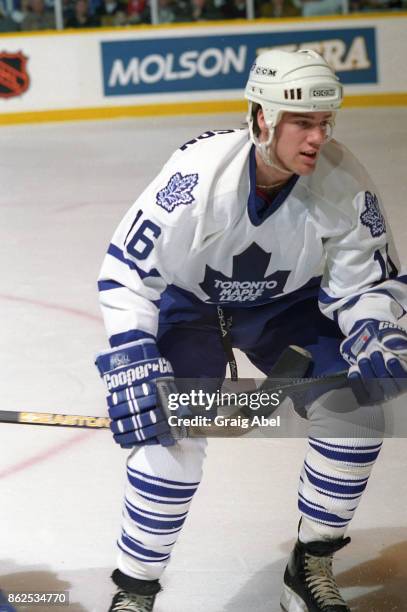 Darby Hendrickson of the Toronto Maple Leafs skates during game action against the Buffalo Sabres on February 10, 1996 at Maple Leaf Gardens in...