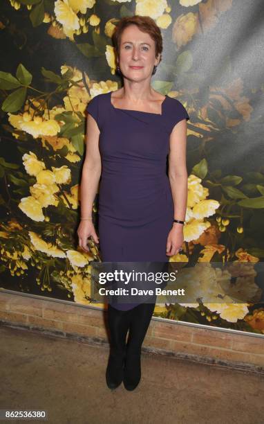 Cast member Helen Schlesinger attends the press night performance of "Albion" at The Almeida Theatre on October 17, 2017 in London, England.