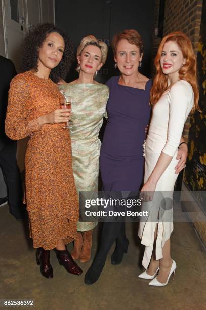 Cast members Vinette Robinson, Victoria Hamilton, Helen Schlesinger and Charlotte Hope attend the press night performance of "Albion" at The Almeida...