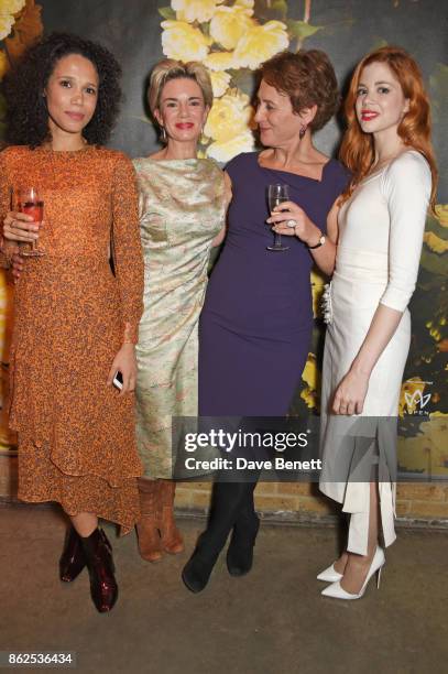 Cast members Vinette Robinson, Victoria Hamilton, Helen Schlesinger and Charlotte Hope attend the press night performance of "Albion" at The Almeida...