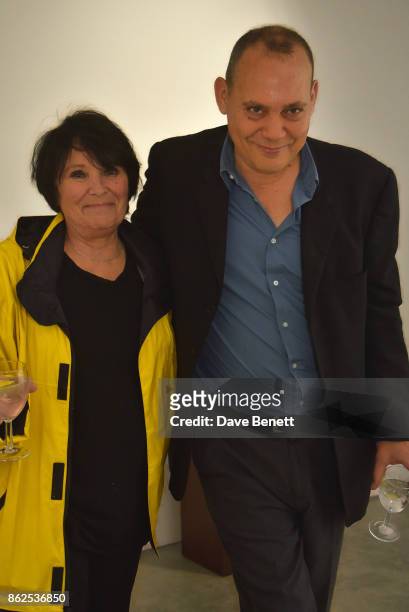 Nancy Futes and Jason Shulman attend a private view of "Jason Shulman: Some Work" presented by The Ivy Club and The Cob Gallery at The Cob Gallery on...