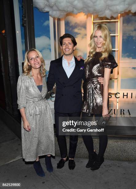 Chief Merchant of Saks Fifth Avenue at Hudsons Bay Company, Tracy Margolies, designer Edgardo Osorio and model Claudia Schiffer attend the Claudia...