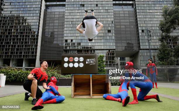 Lachlan Walker practices a parkour manouvre at Central Park on October 18, 2017 in Sydney, Australia.