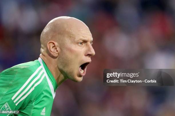 Goalkeeper Brad Guzan of Atlanta United in action during the New York Red Bulls Vs Atlanta United FC, MLS regular season match at Red Bull Arena,...