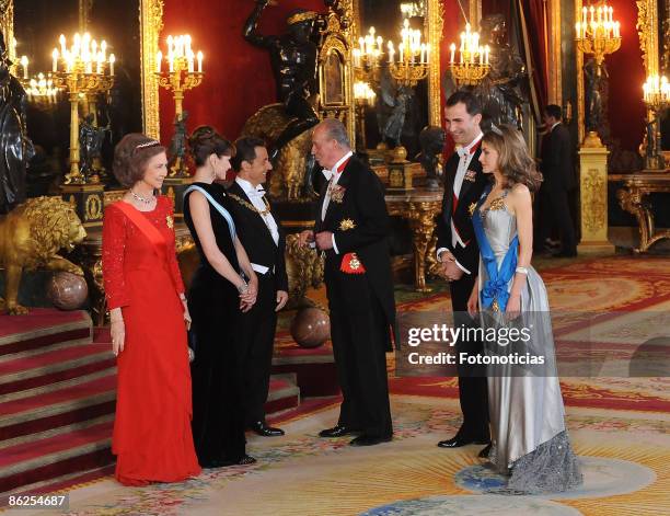 Queen Sofia of Spain, Carla Bruni Sarkozy, French President Nicolas Sarkozy, King Juan Carlos of Spain, Prince Felipe of Spain and Princess Letizia...