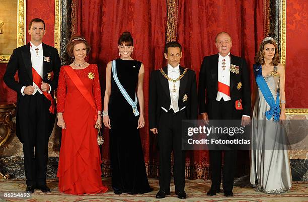 Prince Felipe of Spain, Queen Sofia of Spain, Carla Bruni Sarkozy, French President Nicolas Sarkozy, King Juan Carlos of Spain and Princess Letizia...