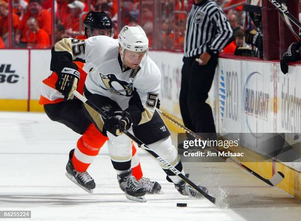 Sergei Gonchar of the Pittsburgh Penguins skates against the Philadelphia Flyers during Game Six of the Eastern Conference Quarterfinal Round of the...