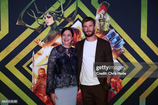 Annastacia Palaszczuk and Chris Hemsworth arrive for the Thor: Ragnarok Australian Premiere at Event Cinemas Robina on October 13, 2017 in Gold...