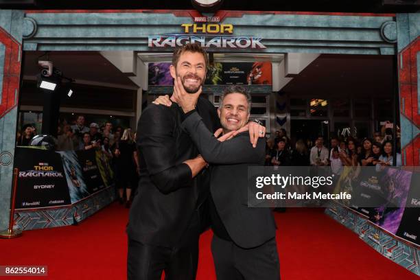 Chris Hemsworth and Mark Ruffalo attend the Thor: Ragnarok Sydney Screening Event on October 15, 2017 in Sydney, Australia.