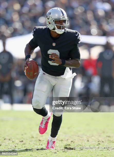 Manuel of the Oakland Raiders in action against the Baltimore Ravens at Oakland-Alameda County Coliseum on October 8, 2017 in Oakland, California.