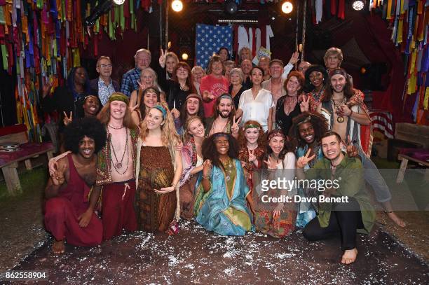 Original 1960 West End cast with current cast attend the 50th anniversary production of "Hair: The Musical" at The Vaults on October 17, 2017 in...