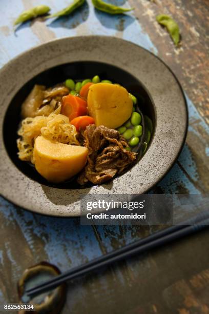 nikujaga: stewed meat and potato - yōshoku stock pictures, royalty-free photos & images