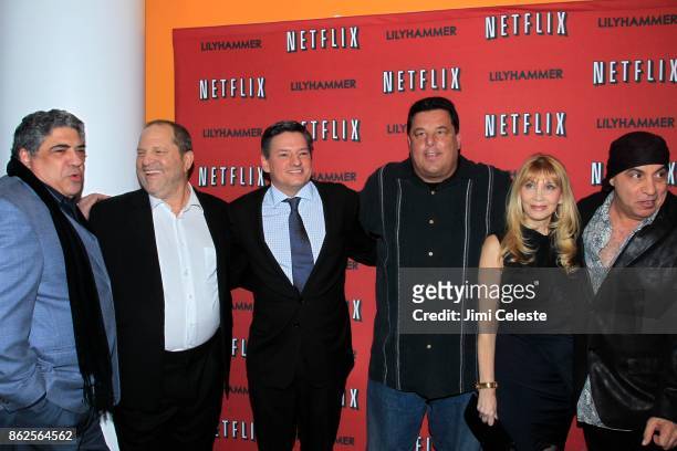 Vincent Pastore, Harvey Weinstein, Ted Sarandos, Steve Schirripa, Maureen Van Zandt and Steve Van Zandt attend Premiere Event for LILYHAMMER, a...