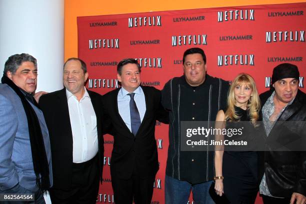 Vincent Pastore, Harvey Weinstein, Ted Sarandos, Steve Schirripa, Maureen Van Zandt and Steve Van Zandt attend Premiere Event for LILYHAMMER, a...