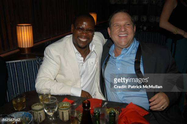 Andre Harrell and Harvey Weinstein attend W Magazine party for Kate Moss cover at Matsuri Restaurant in the Maritime Hotel on September 9, 2003 in...