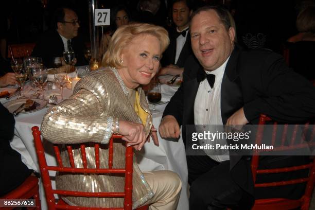Liz Smith and Harvey Weinstein attend Literacy Partners, "An Evening of Readings" Honoring Verizon at New York State Theater, Lincoln Center on May...