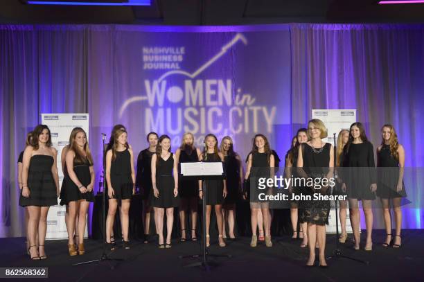 Harpeth Hall School Chamber Choir performs onstage at the 2017 Nashville Business Journal Women In Music City on October 17, 2017 in Nashville,...