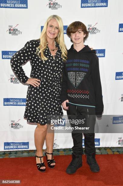 Allison Brown Jones of Big Machine Label Group and guest arrive at the 2017 Nashville Business Journal Women In Music City on October 17, 2017 in...