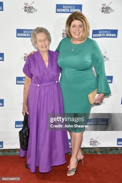 Guest and Becky Harris of Huskins-Harris Business Management arrive at the 2017 Nashville Business Journal Women In Music City on October 17, 2017 in...