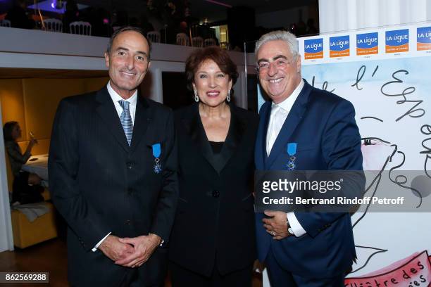 Herve Michel-Dansac and Jean-Michel Aubrun received the insignia of "Chevalier dans l'Ordre National du Merite" from Roselyne Bachelot Narquin during...