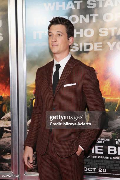 Actor Miles Teller attends "Only The Brave" New York screening at iPic Theater on October 17, 2017 in New York City.