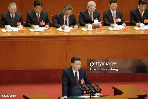 Xi Jinping, China's president, speaks during the opening of the 19th National Congress of the Communist Party of China at the Great Hall of the...