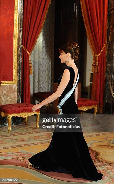 Carla Bruni Sarkozy attends a Gala Dinner honouring French President Nicolas Sarkozy, at The Royal Palace, on April 27, 2009 in Madrid, Spain.