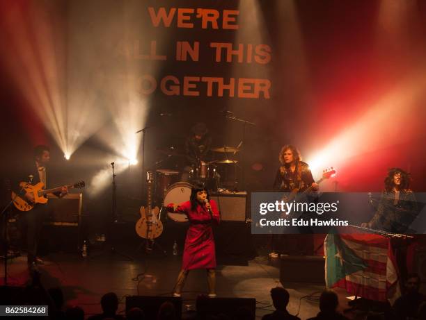 Jordan Hyde, David Jamison, Alynda Seggara, and Caitlin Gray of Hurray for the Riff Raff perform live on stage at KOKO on October 17, 2017 in London,...