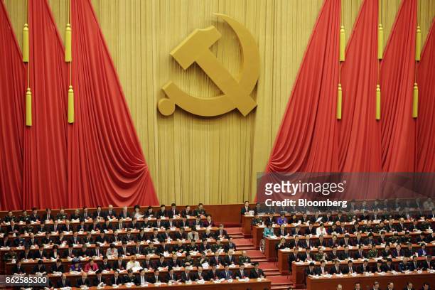 Delegates attend the opening of the 19th National Congress of the Communist Party of China at the Great Hall of the People in Beijing, China, on...