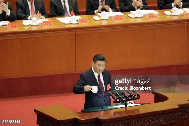 Xi Jinping, China's president, speaks during the opening of the 19th National Congress of the Communist Party of China at the Great Hall of the...