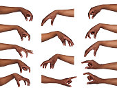 Set of black man's hands. Male hand picking up something