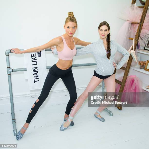 Victoria's Secret Angel Martha Hunt and Mary Helen Bowers attend Train Like an Angel at Ballet Beautiful on October 17, 2017 in New York City.