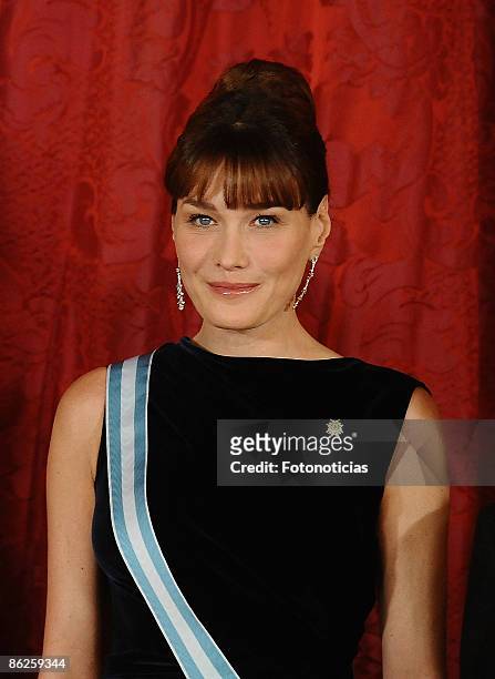 Carla Bruni Sarkozy attends a Gala Dinner honouring French President Nicolas Sarkozy, at The Royal Palace, on April 27, 2009 in Madrid, Spain.