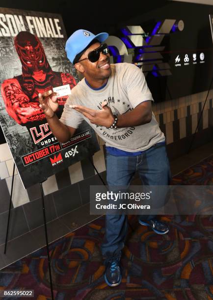 American professional wrestler Famous B attends El Rey Network's "Lucha Underground" Season 3 Finale 4DX Screening at Regal LA Live Stadium 14 on...