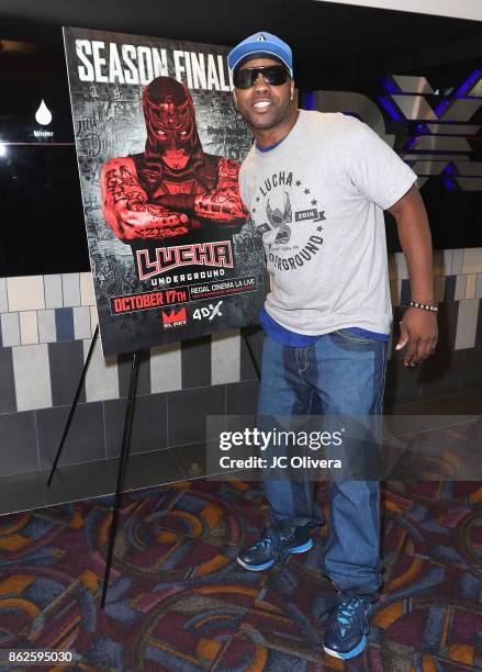 American professional wrestler Famous B attends El Rey Network's "Lucha Underground" Season 3 Finale 4DX Screening at Regal LA Live Stadium 14 on...