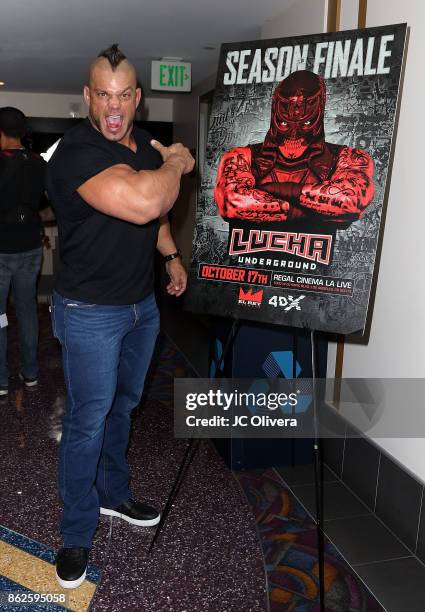 American professional wrestler Brian Cage attends El Rey Network's "Lucha Underground" Season 3 Finale 4DX Screening at Regal LA Live Stadium 14 on...